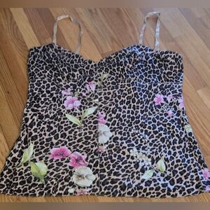 Vintage Leopard Floral Print Lingerie Top